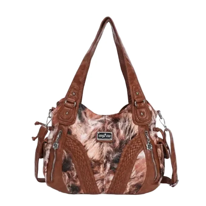 Washed Vegan Leather Braided Multi-Pocket Shoulder Bag