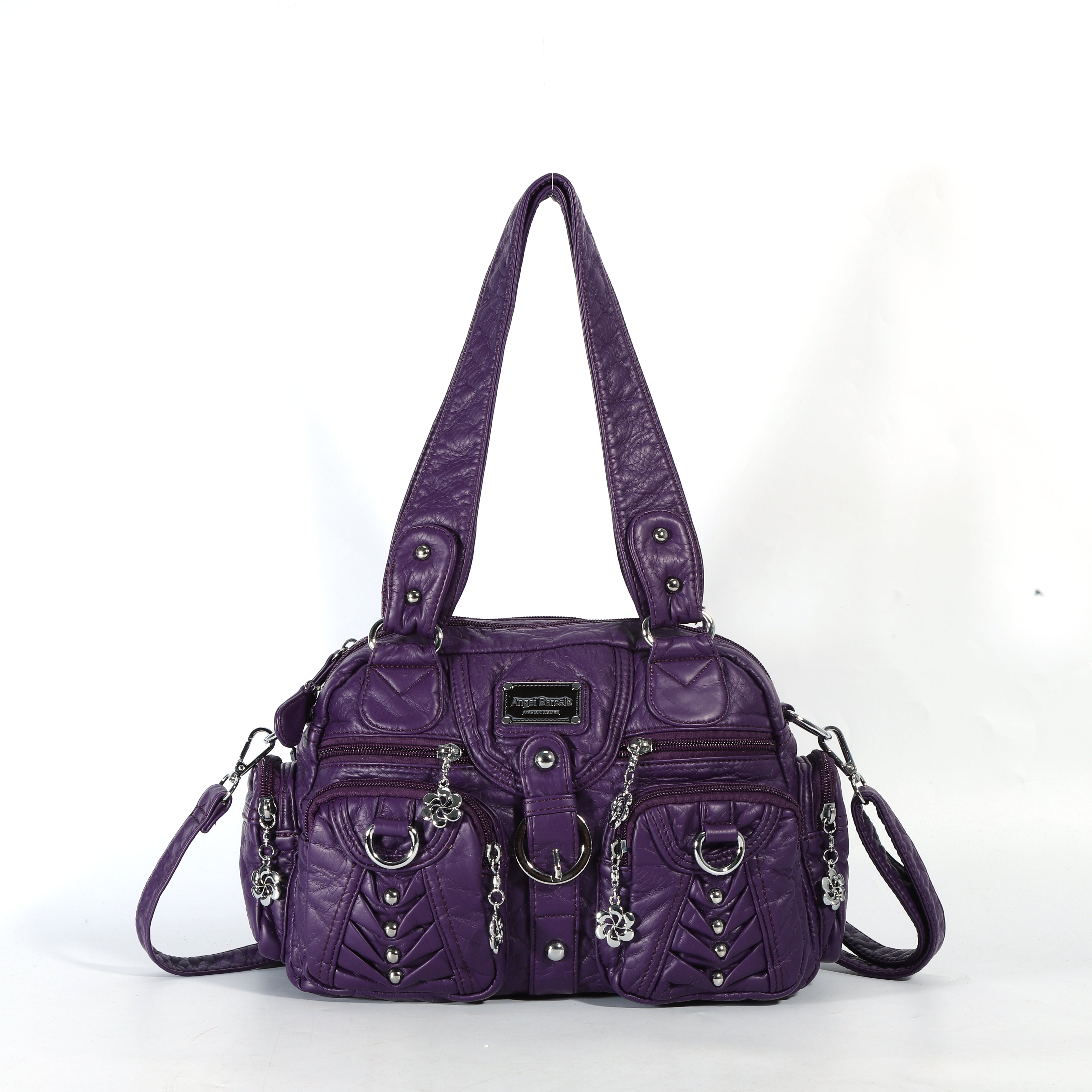 Studded Ring-Detail Multi-Pocket Shoulder Bag