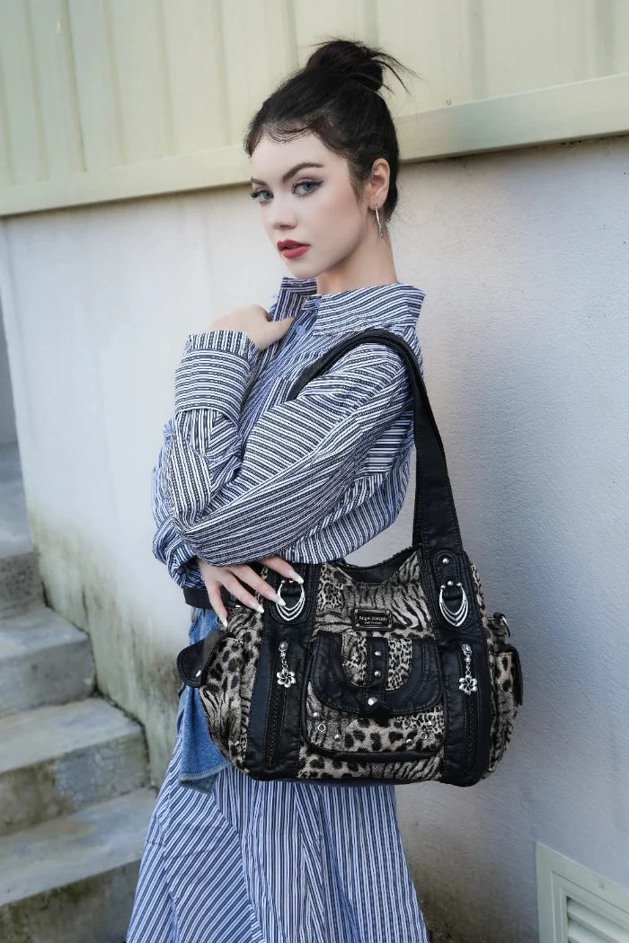 Retro Leopard Print Spacious Wandering Tote Bag