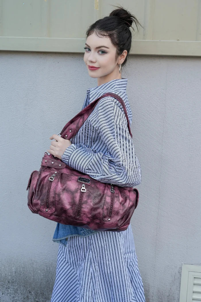 Washed Multi-Zip Hobo Shoulder Bag