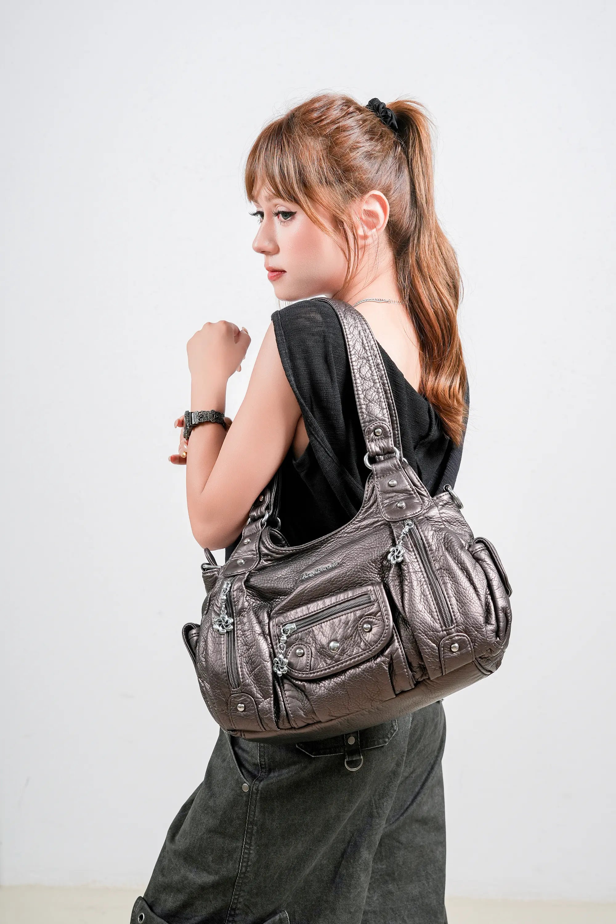 Vintage Old-Washed PU Leather Women’s Shoulder Tote Bag