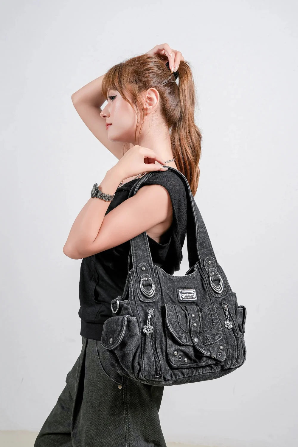 Classic Denim Purses  with Metal Hardware