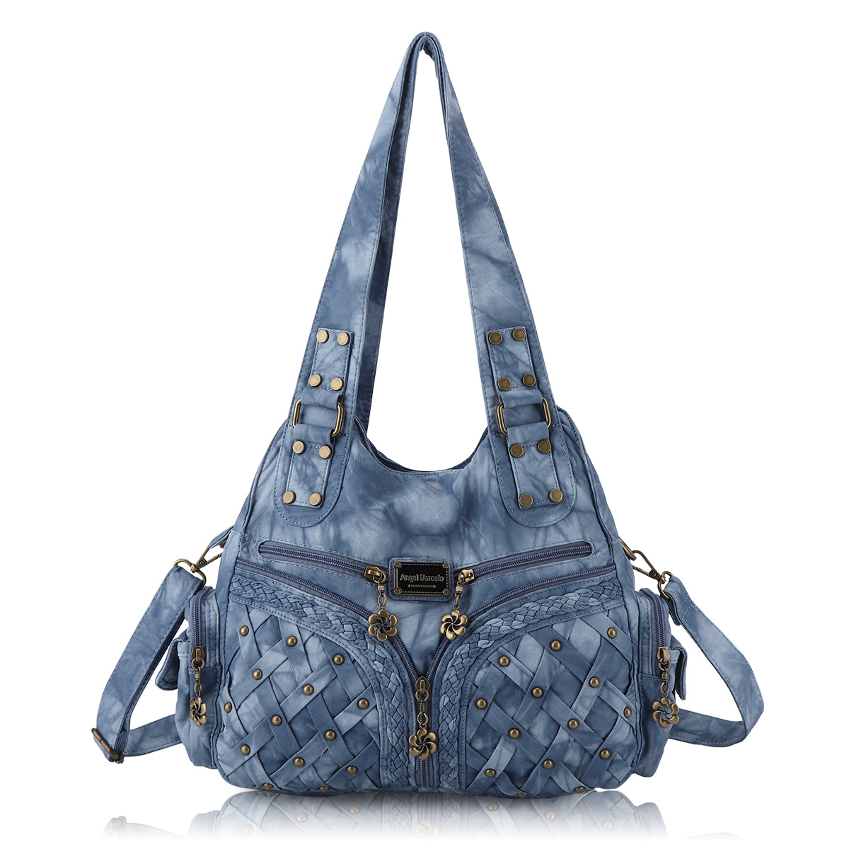 PU Studded Braided Multi-Pocket Hobo Bag
