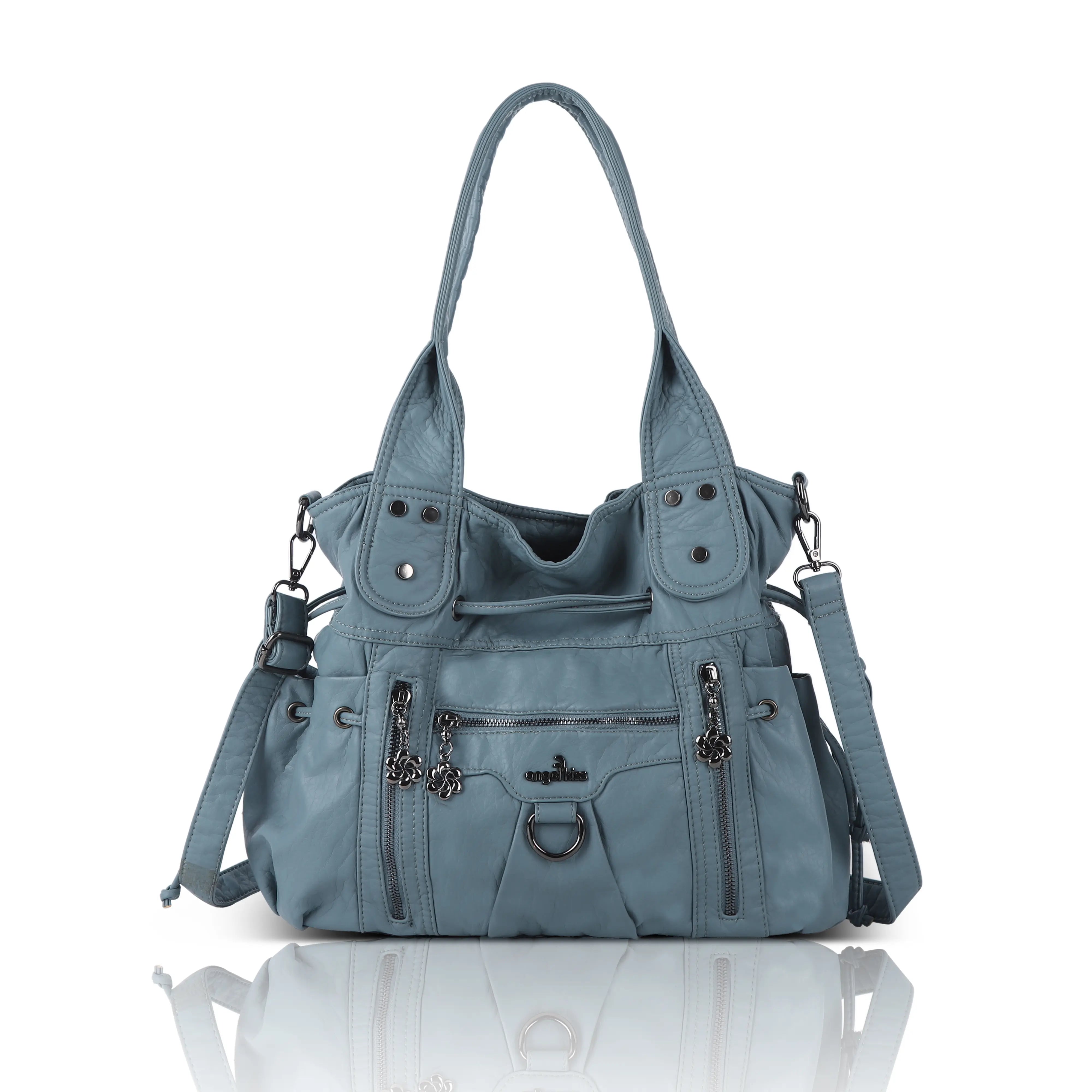 Slouchy Vegan Leather Multi-Pocket Tote Bag, Shoulder & Crossbody