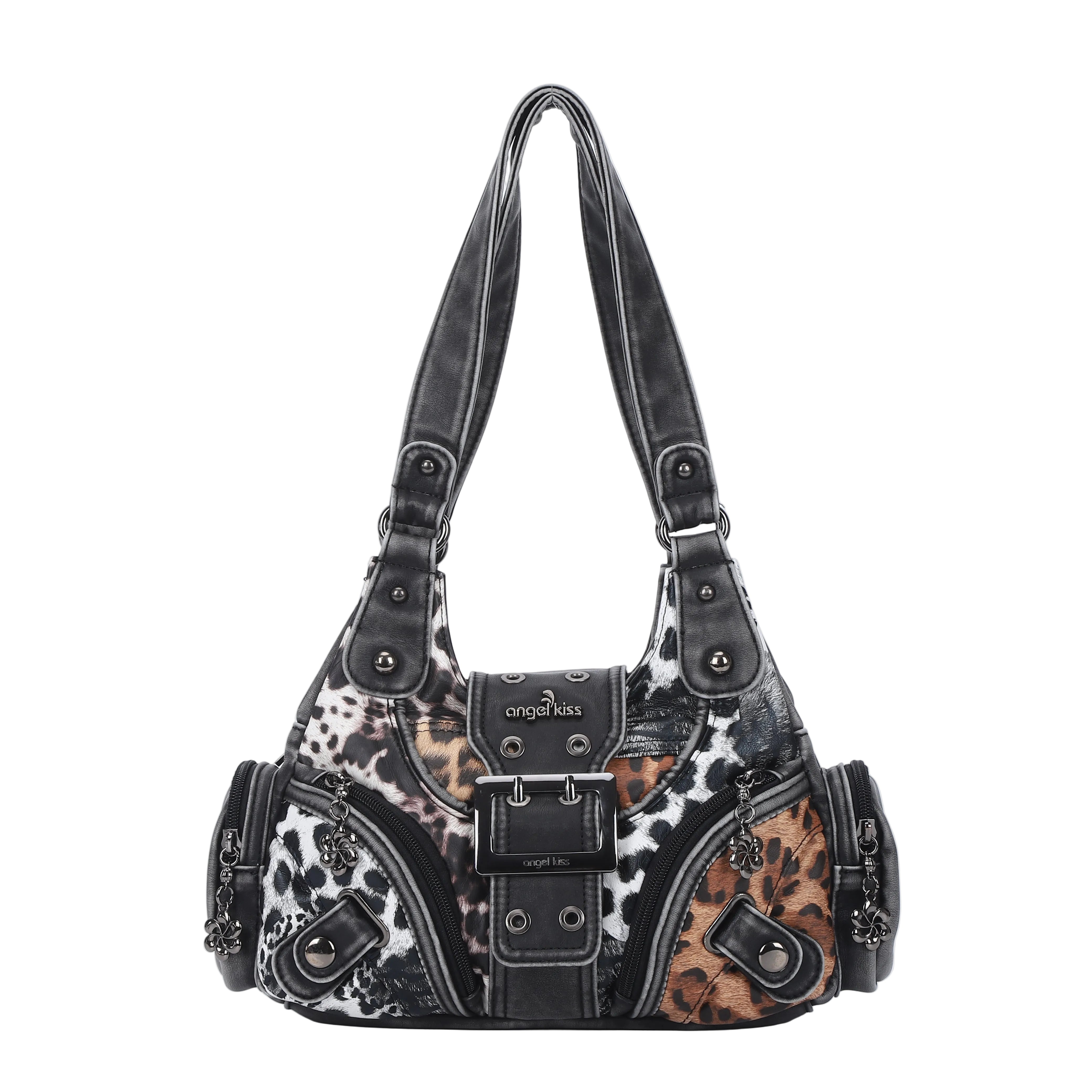 Retro Trend Patchwork Leopard Print Vegan Leather Shoulder Tote Bag