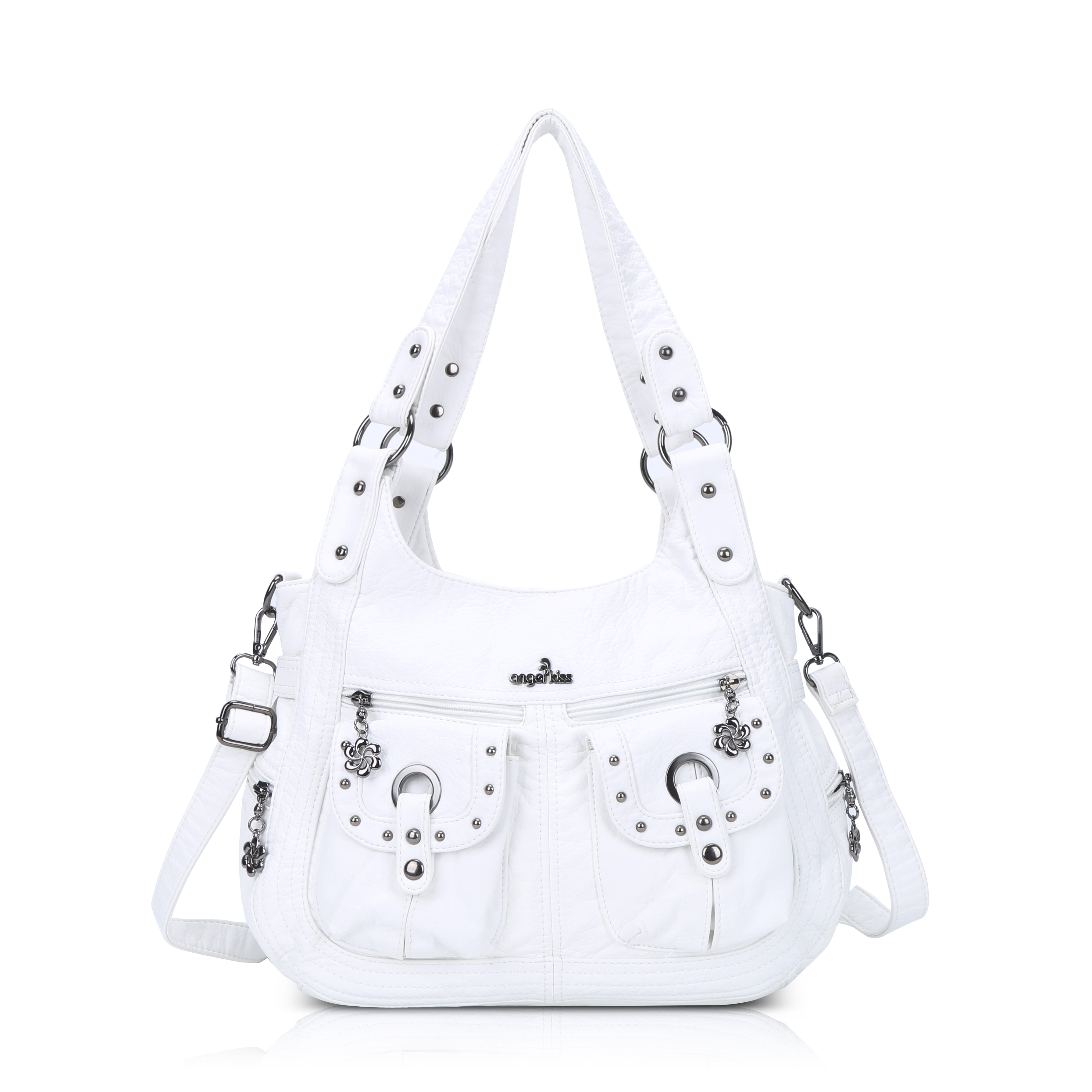 Vintage Studded Shoulder Bag with Dual Front Pockets
