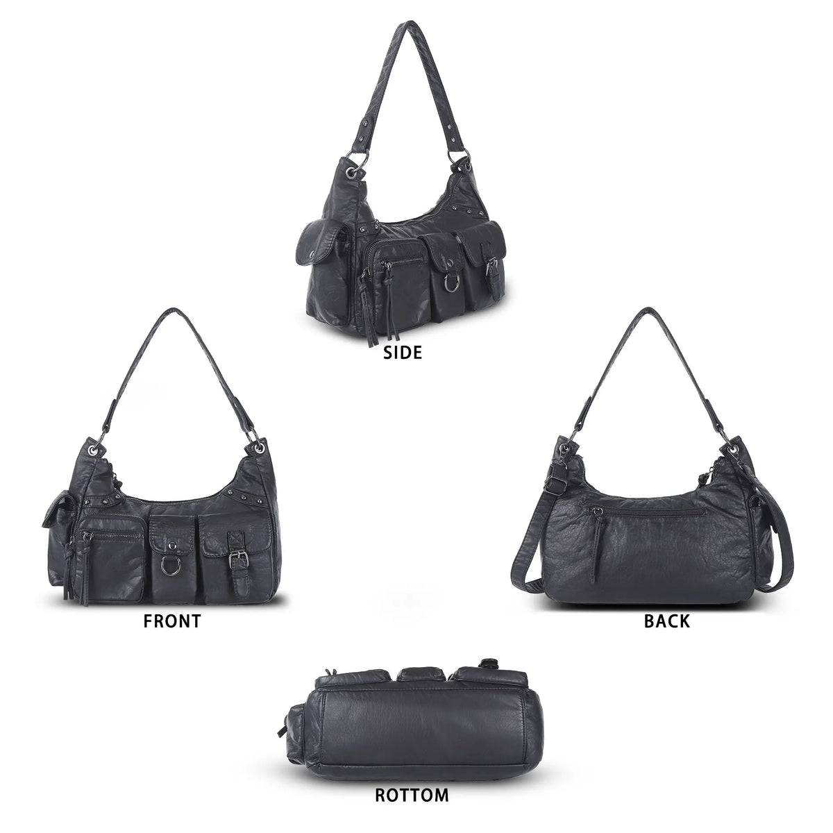 Vintage-Inspired Vegan Leather Shoulder Bag with Multi-Pocket Design