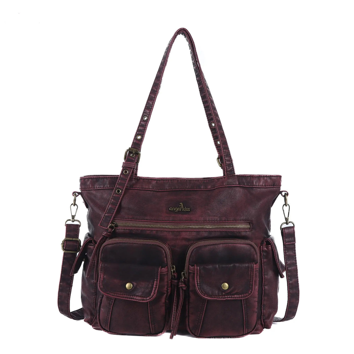 Washed Black Multi-Pocket Tote Shoulder Bag