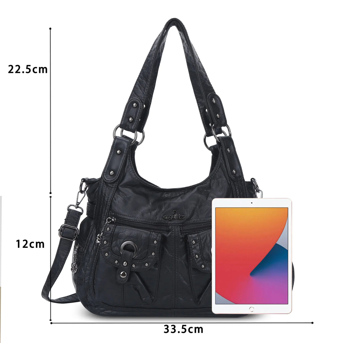 Vintage Studded Shoulder Bag with Dual Front Pockets