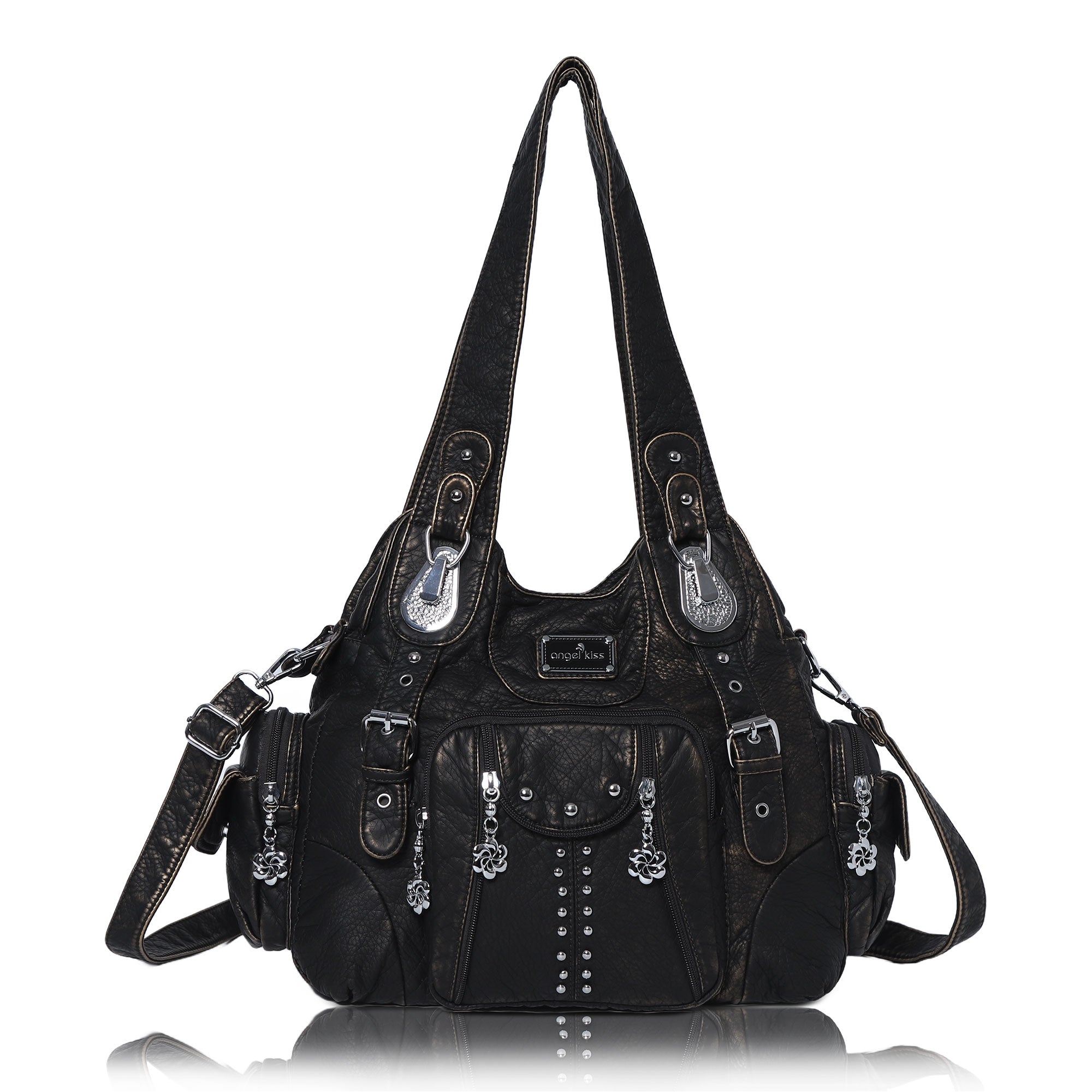 Washed Leopard Print Vintage Multi-Pocket Shoulder Bag for Women