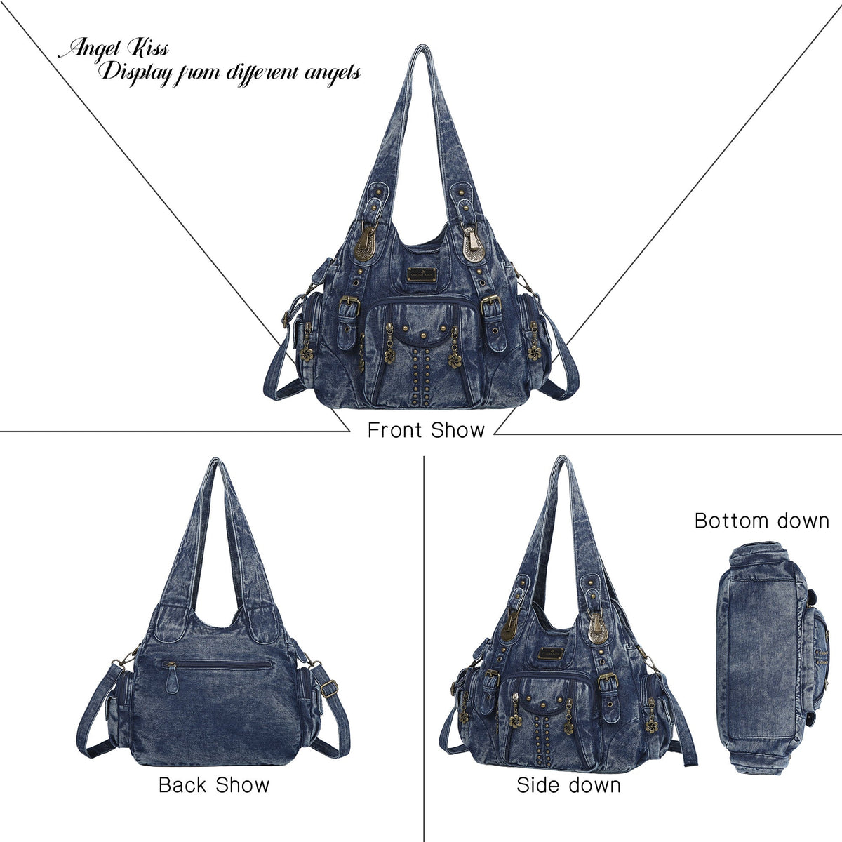 Washed Leopard Print Vintage Multi-Pocket Shoulder Bag for Women
