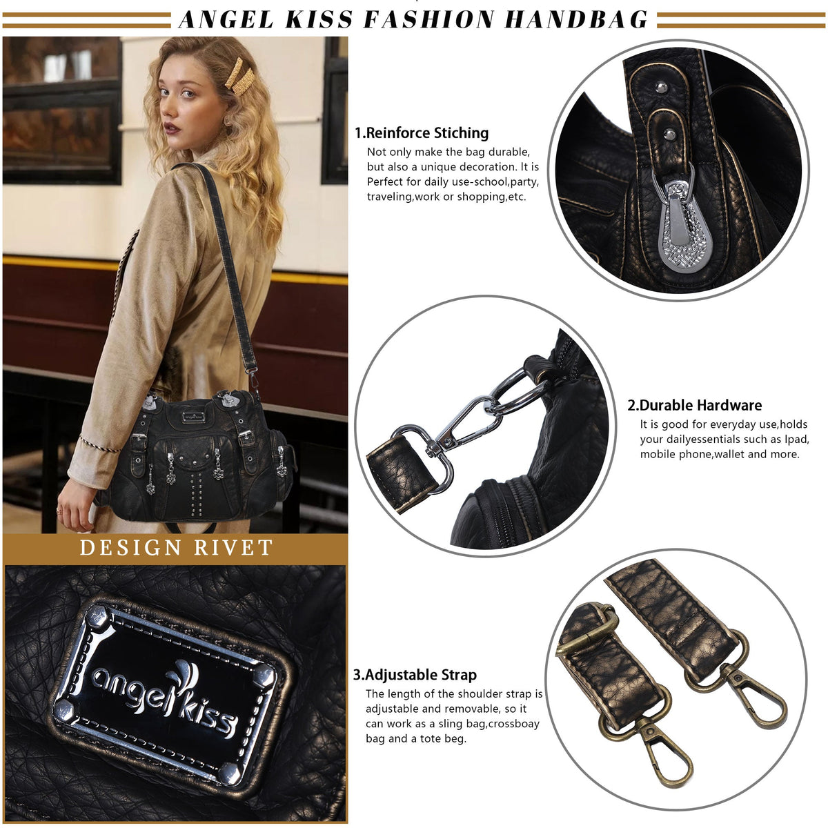 Structured Eco-Friendly Shoulder & Crossbody Bag with Multi-Pockets