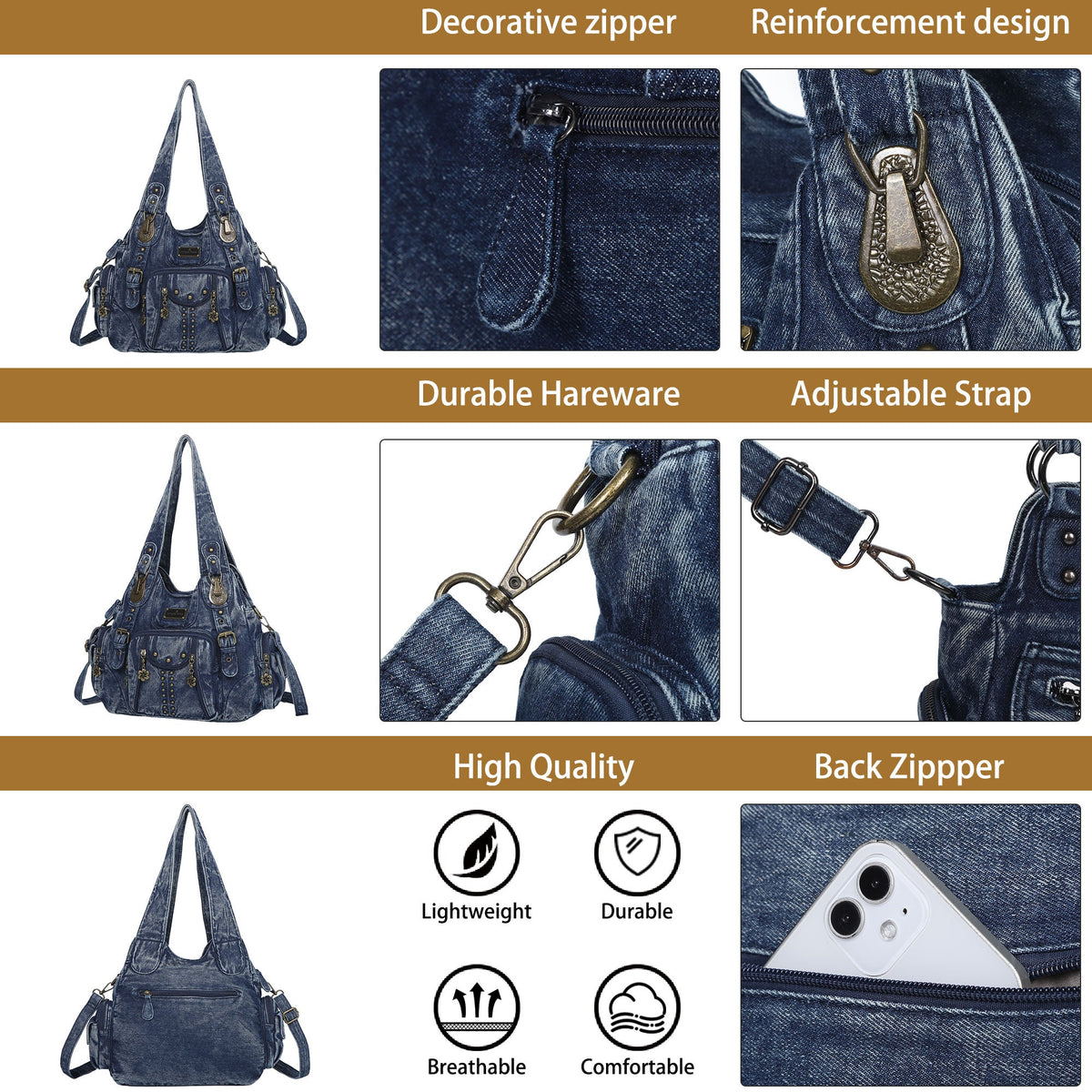 Washed Leopard Print Vintage Multi-Pocket Shoulder Bag for Women