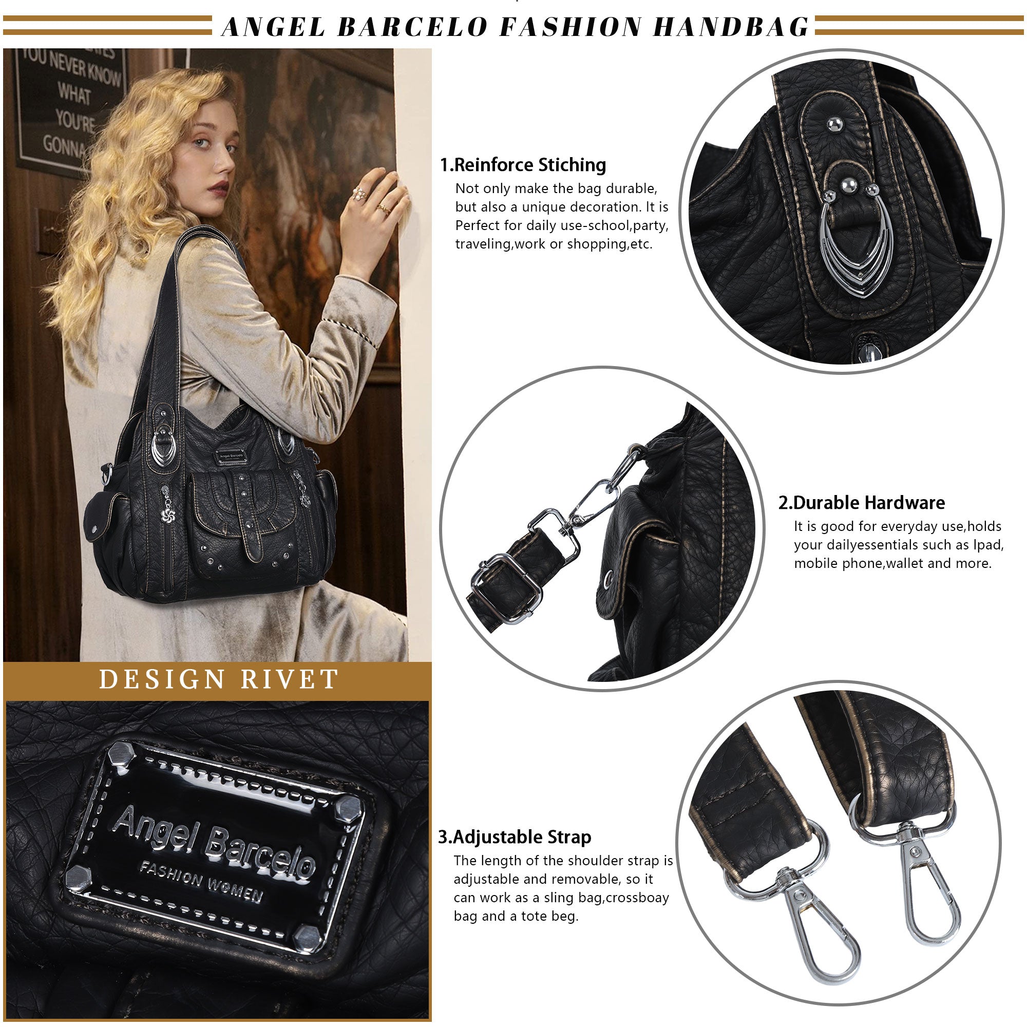 Tote Retro Solid Color Spacious Unique Texture Wandering Bag