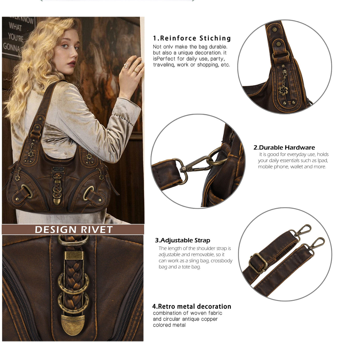 Heritage Braided Buckle Vegan Leather Hobo Bag