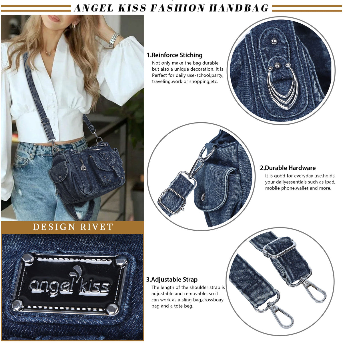 Classic Denim Purses  with Metal Hardware
