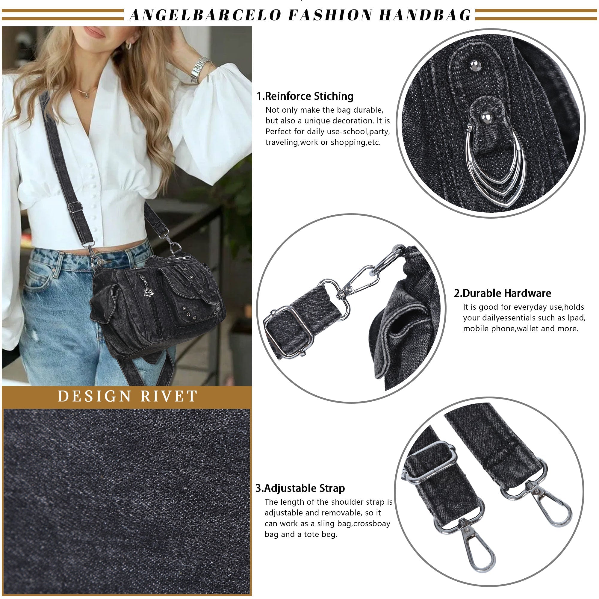 Classic Denim Purses  with Metal Hardware