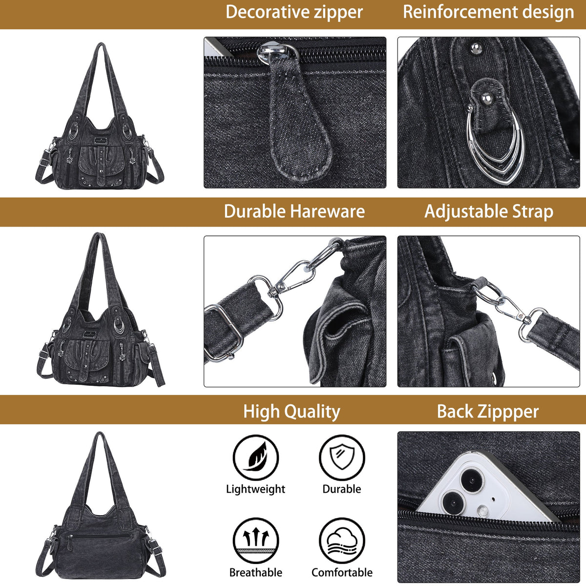 Classic Denim Purses  with Metal Hardware