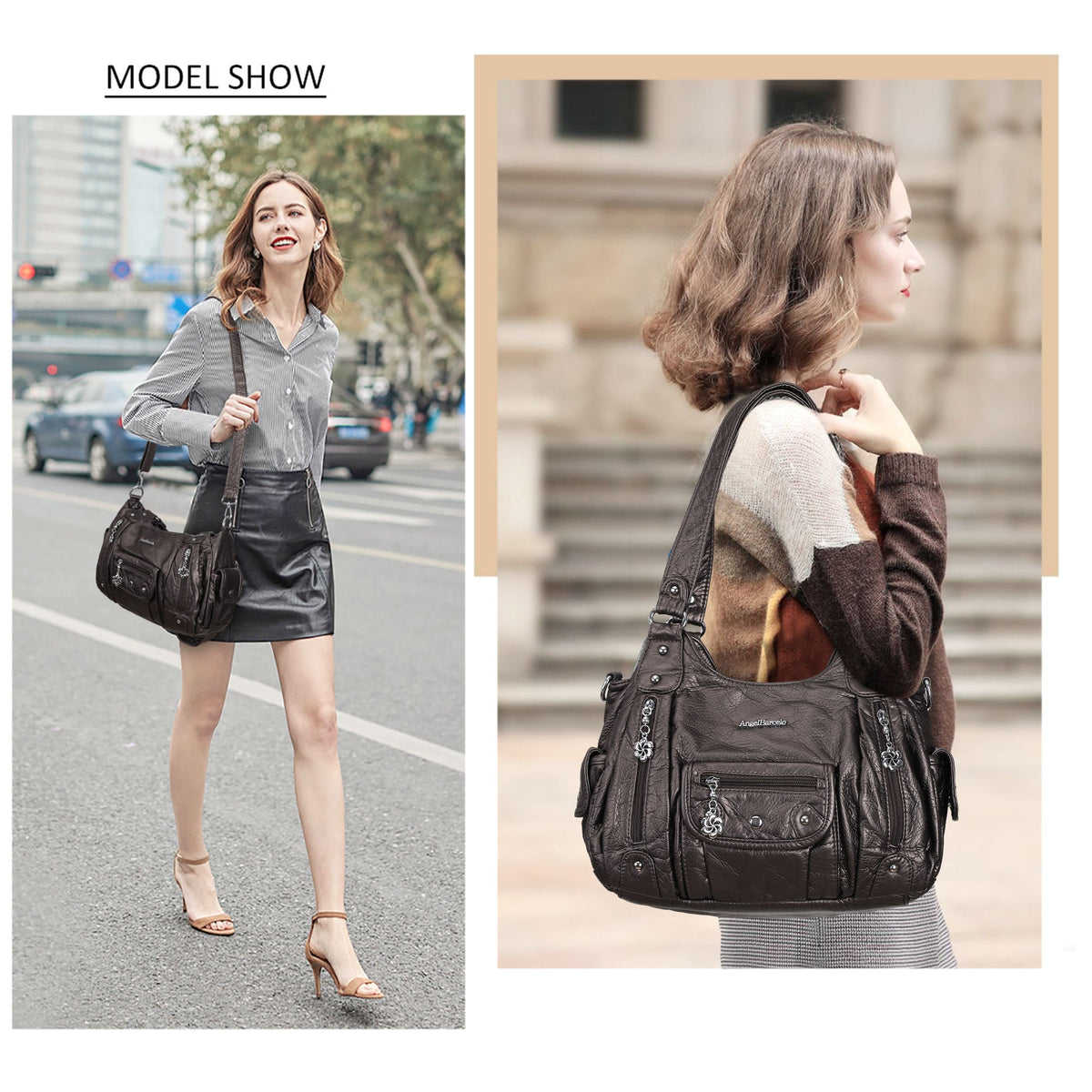Vintage Old-Washed PU Leather Women’s Shoulder Tote Bag