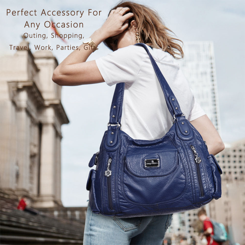 Women Handbag With High Quality Washed PU Multi Purpose Tote Bag