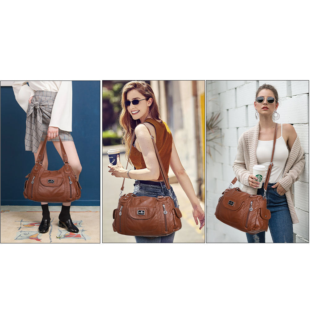 Women Handbag With High Quality Washed PU Multi Purpose Tote Bag