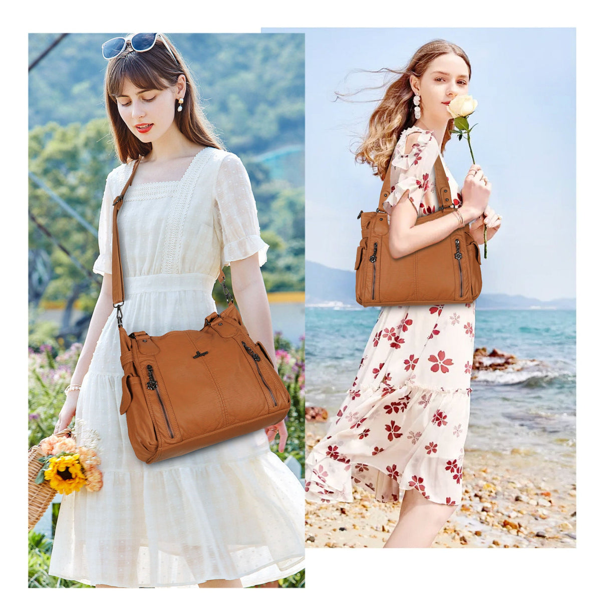 Large Multi-Pocket Shoulder Bag with Adjustable Strap