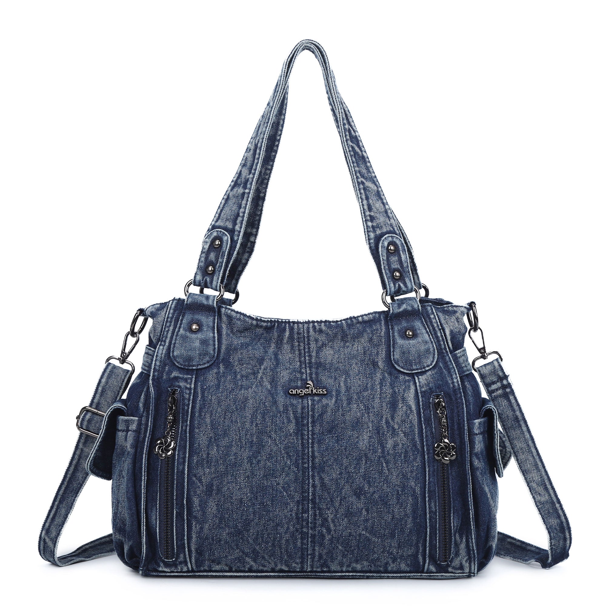 Multi-Zip Wide-Body Shoulder Bag with Adjustable Strap