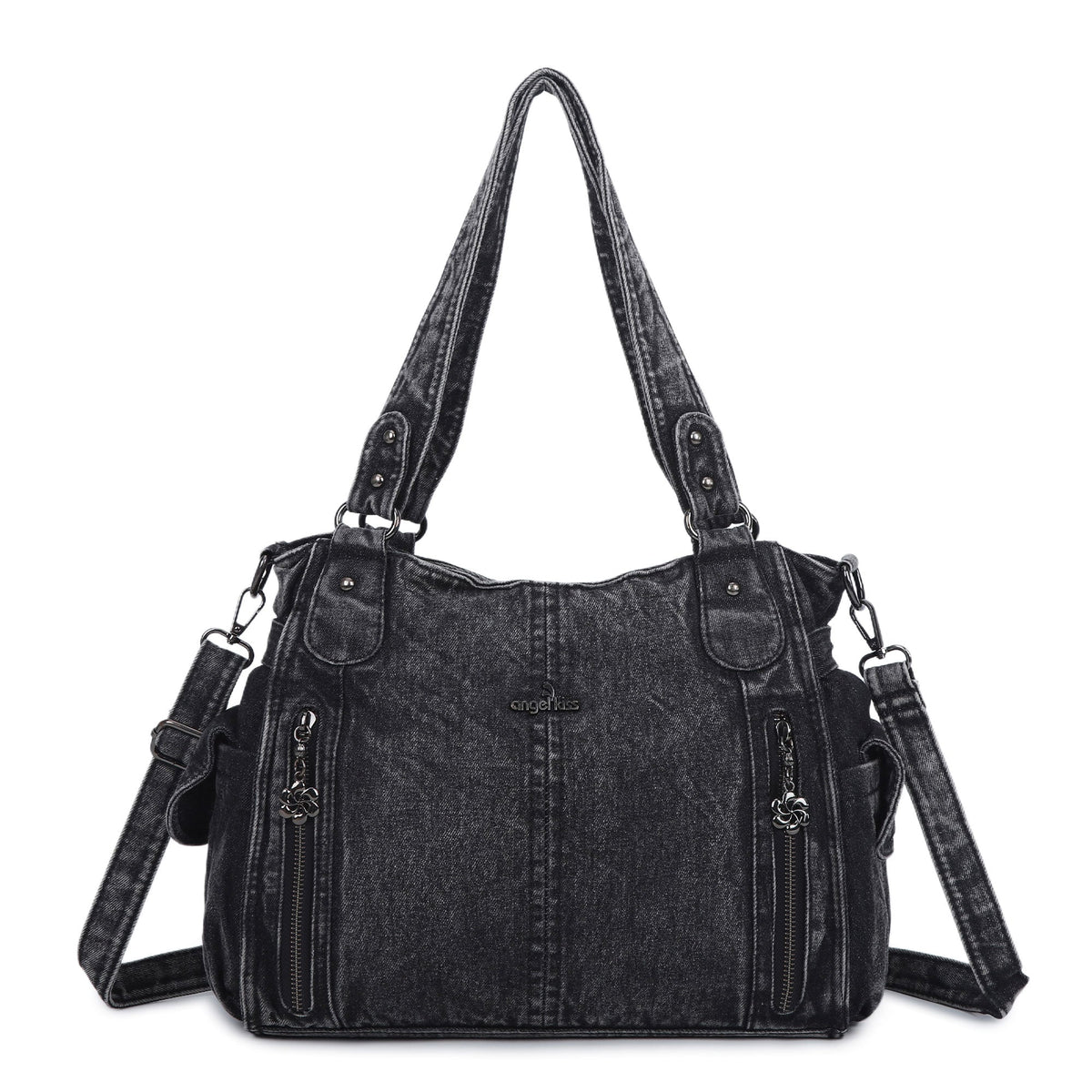 Multi-Zip Wide-Body Shoulder Bag with Adjustable Strap