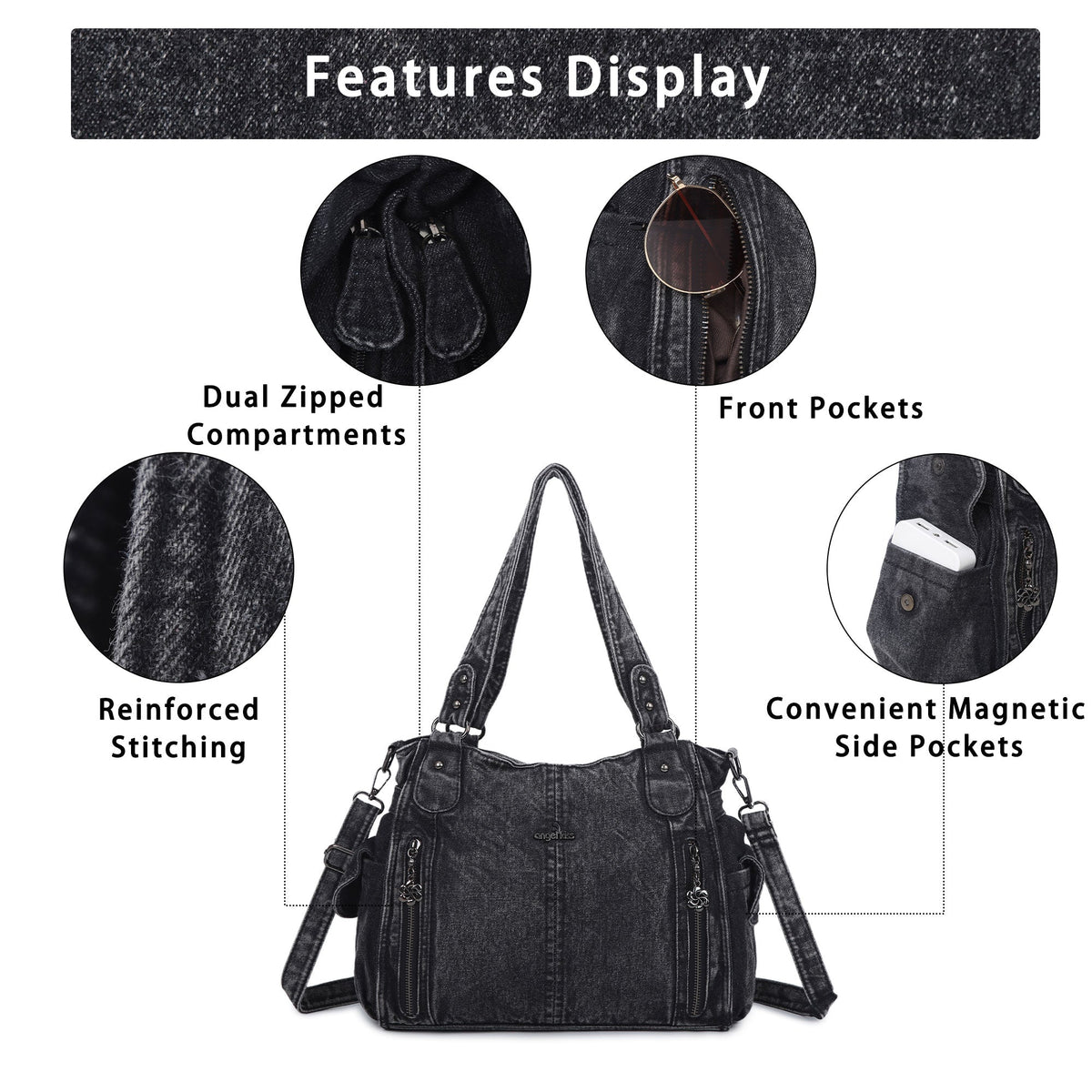 Multi-Zip Wide-Body Shoulder Bag with Adjustable Strap