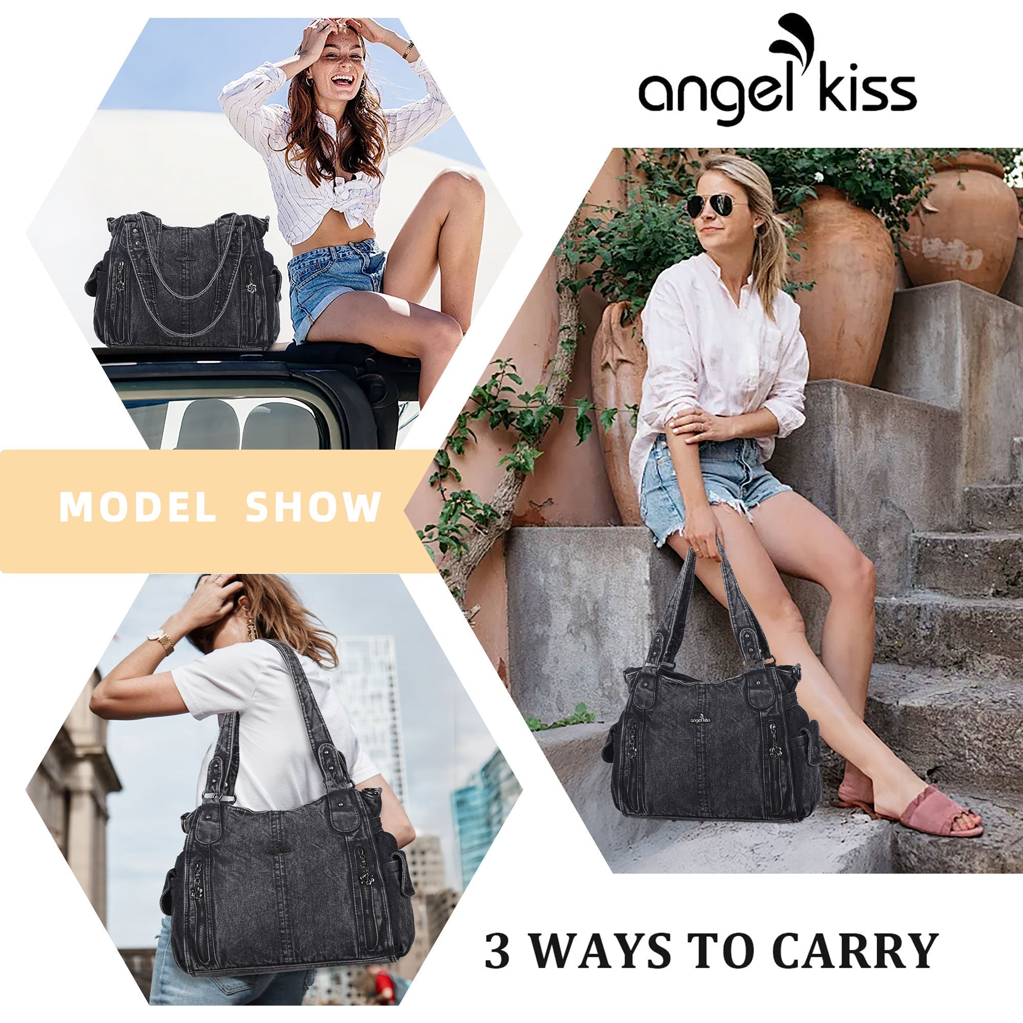Multi-Zip Wide-Body Shoulder Bag with Adjustable Strap