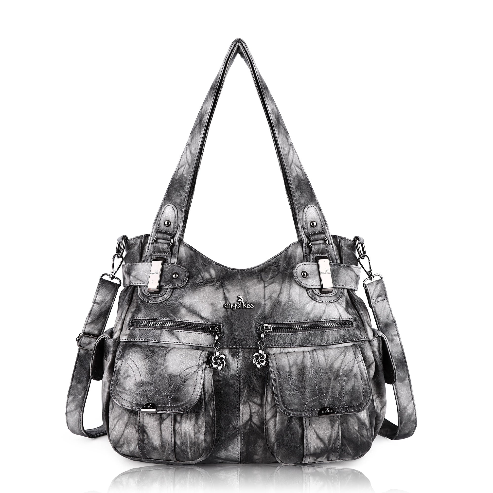 Tie-Dye Washed Vegan Leather Multi-Pocket Hobo Bag