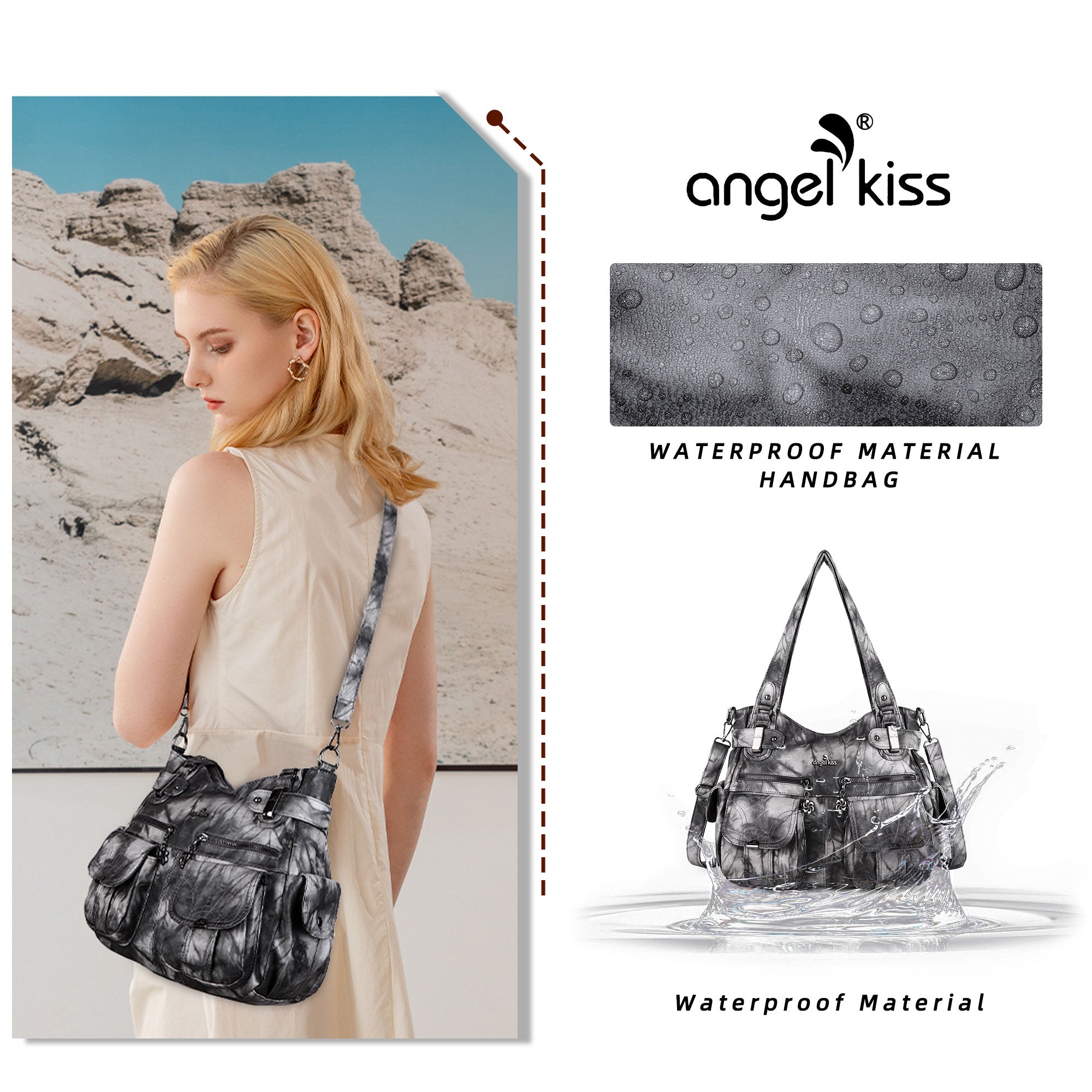 Tie-Dye Washed Vegan Leather Multi-Pocket Hobo Bag