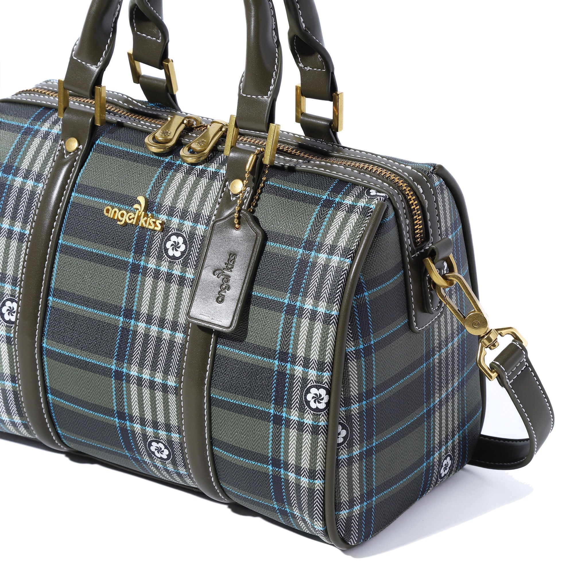 Plaid Medium Boston Satchel Crossbody Bag with Top Handles