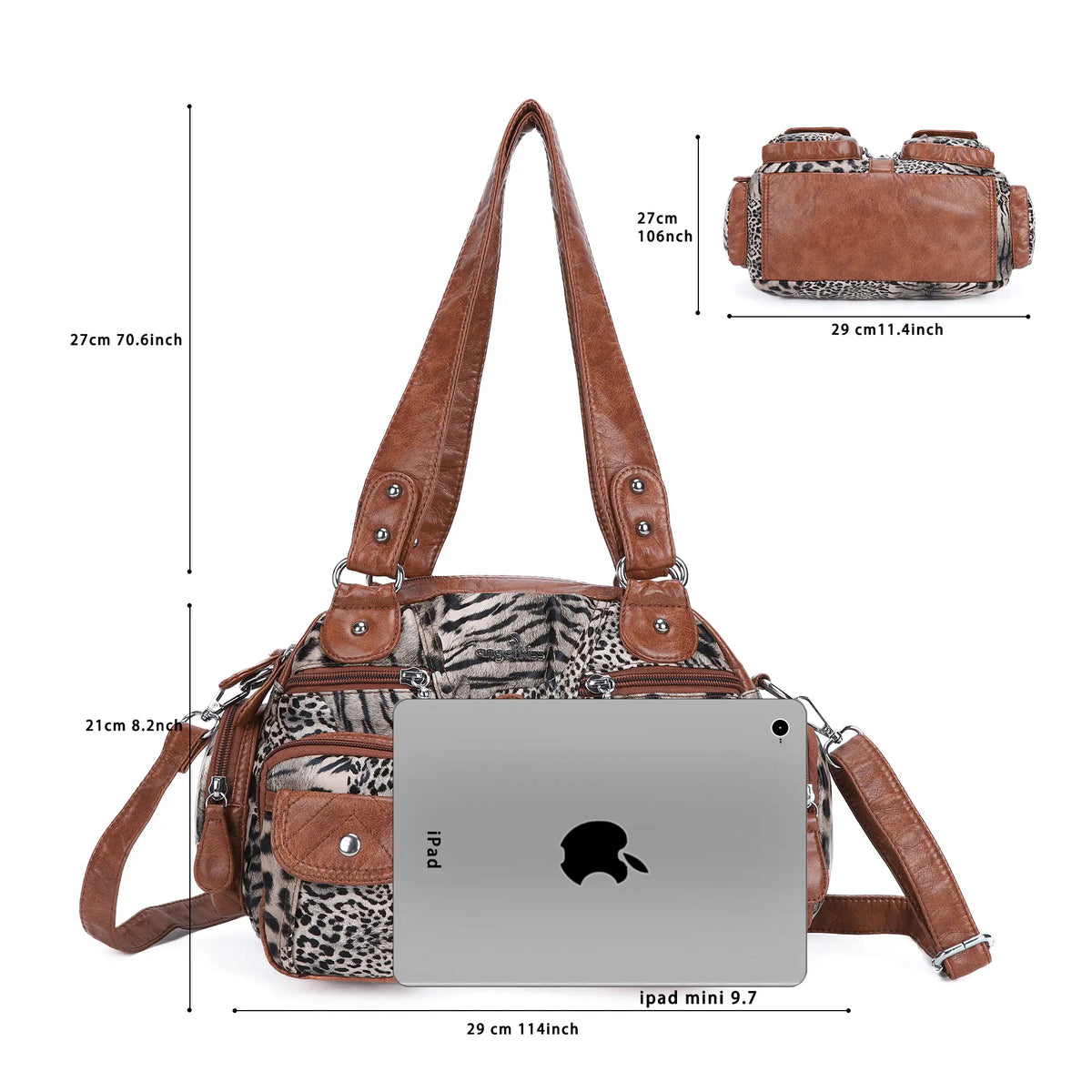 Studded Multi-Pocket Shoulder Bag with Buckle Accents