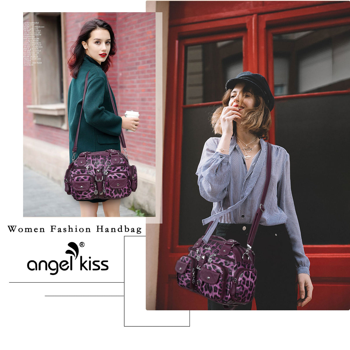 Studded Multi-Pocket Shoulder Bag with Buckle Accents