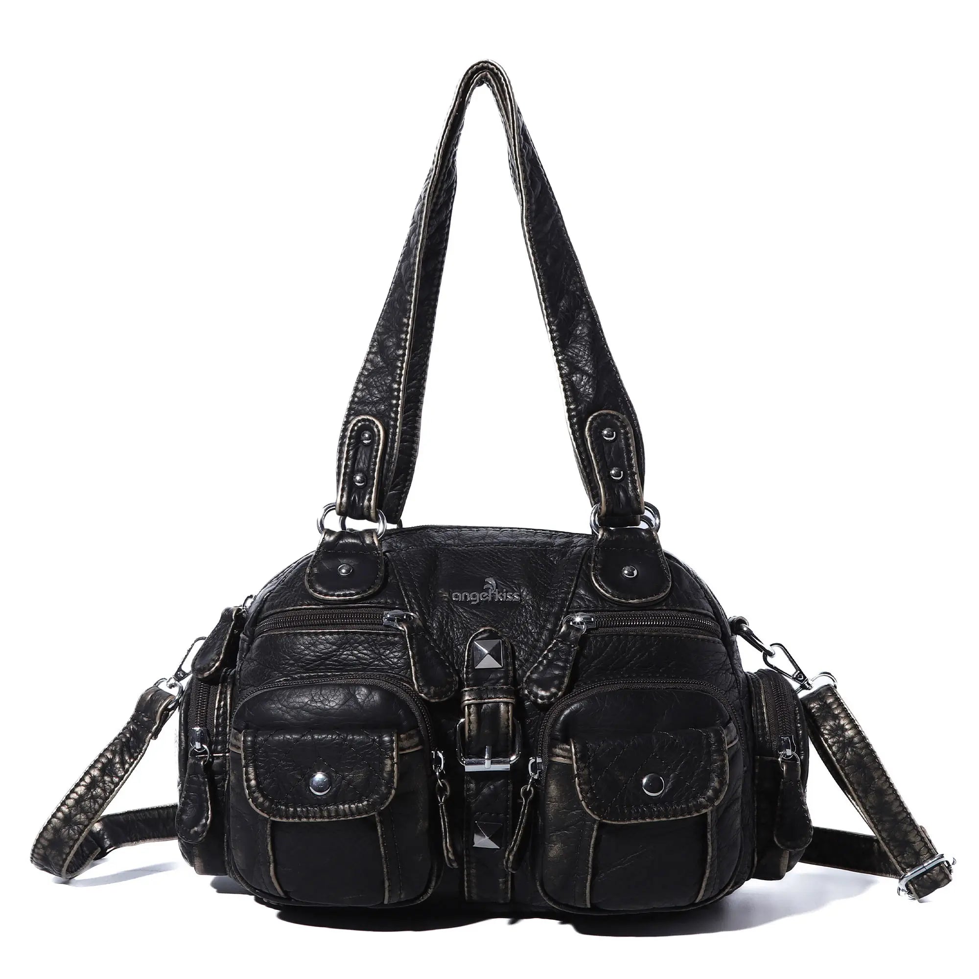Layered Multi-Pocket Shoulder Bag with Buckle Details