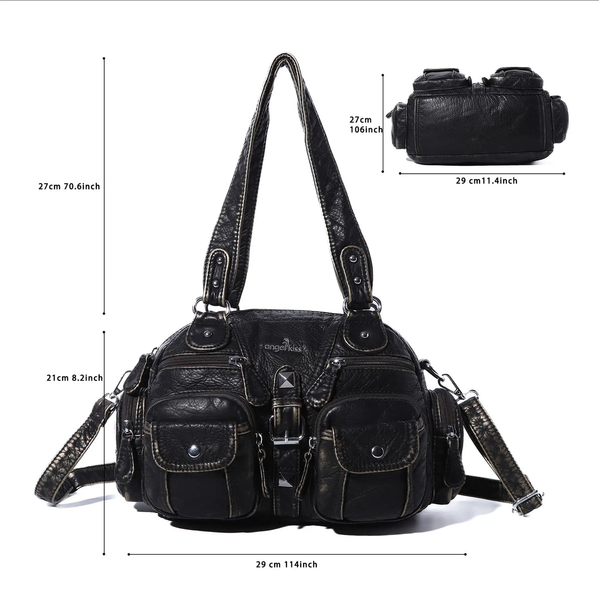 Layered Multi-Pocket Shoulder Bag with Buckle Details