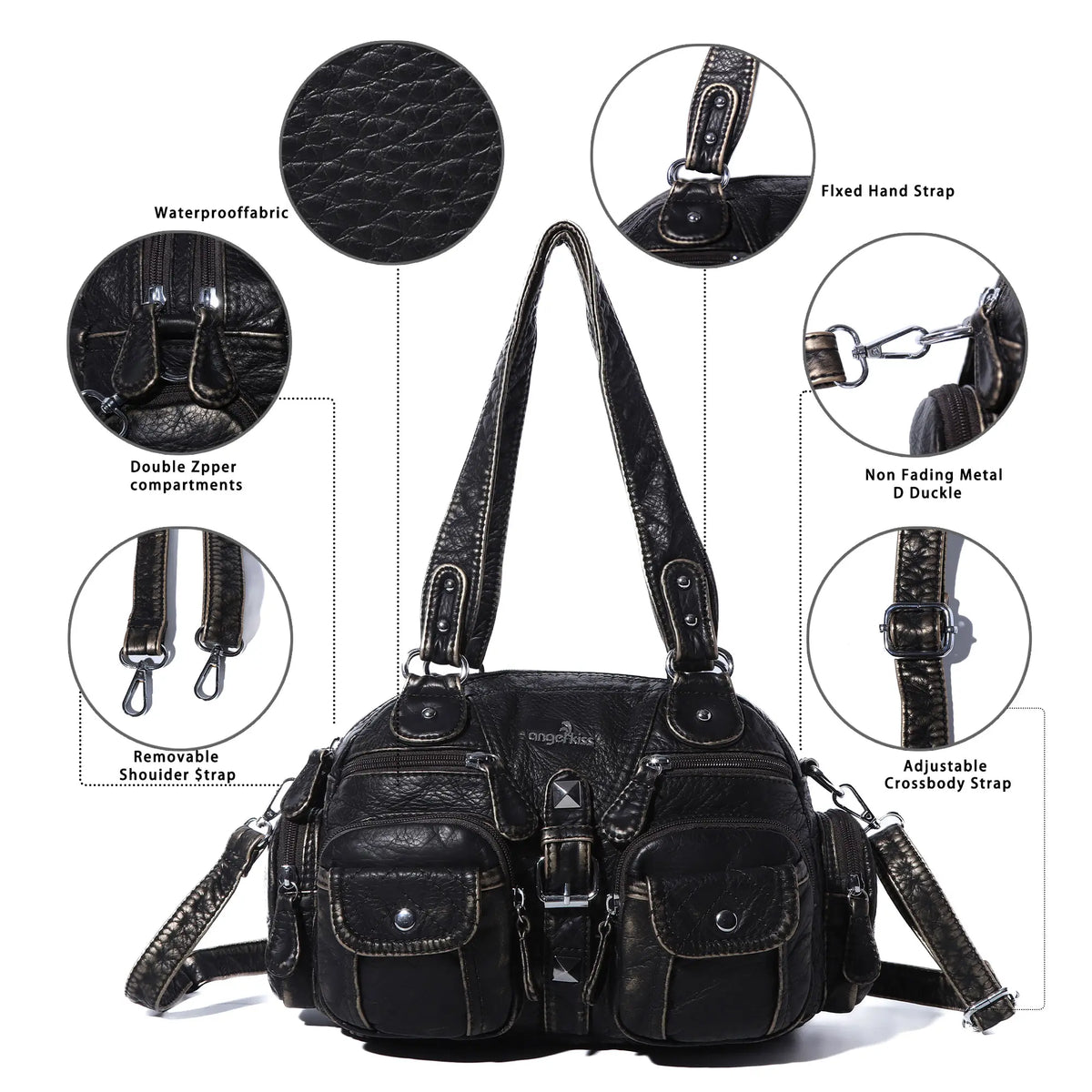 Layered Multi-Pocket Shoulder Bag with Buckle Details