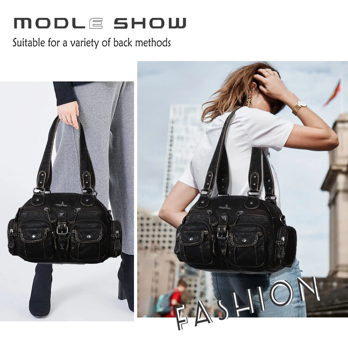 Layered Multi-Pocket Shoulder Bag with Buckle Details