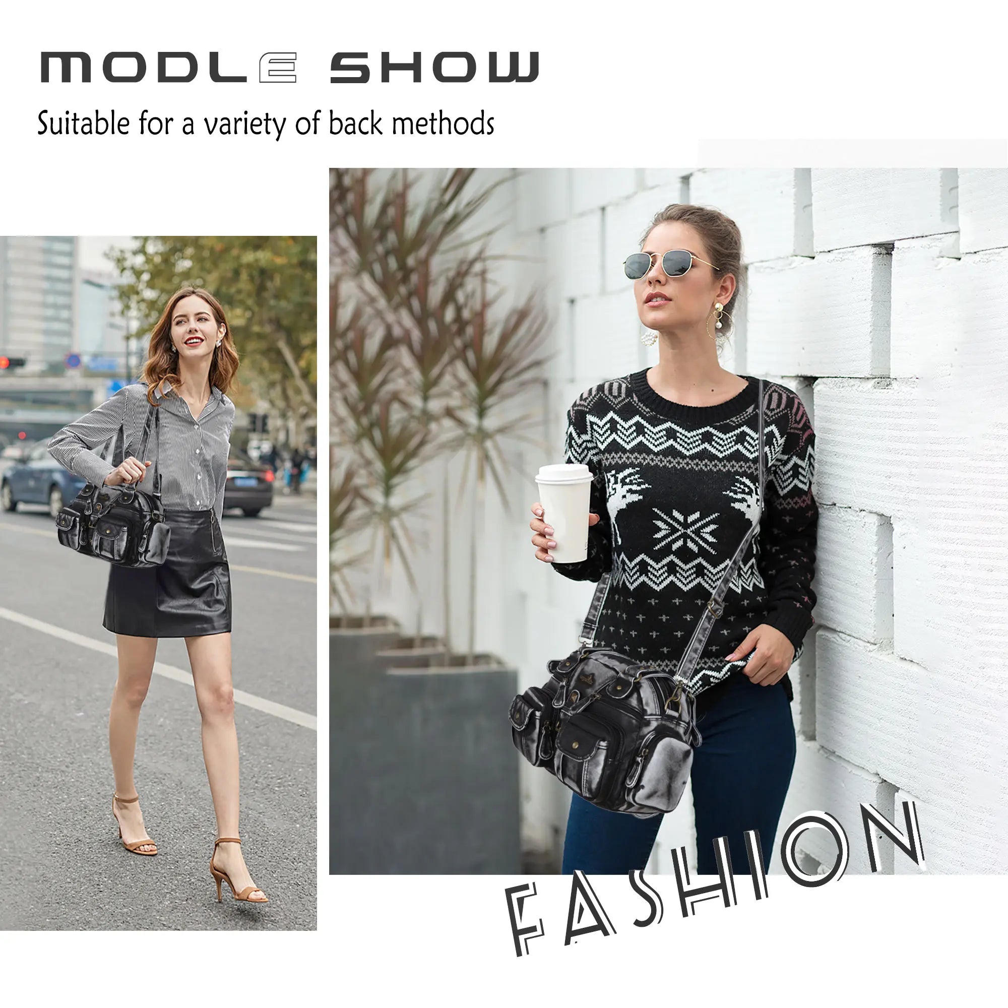 Layered Multi-Pocket Shoulder Bag with Buckle Details