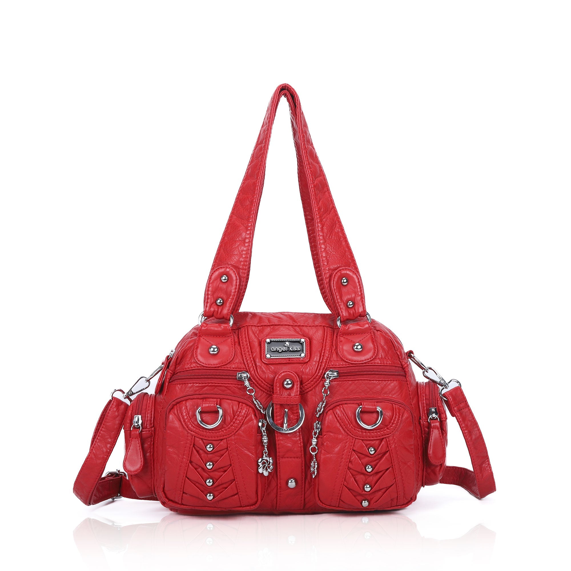 Studded Ring-Detail Multi-Pocket Shoulder Bag