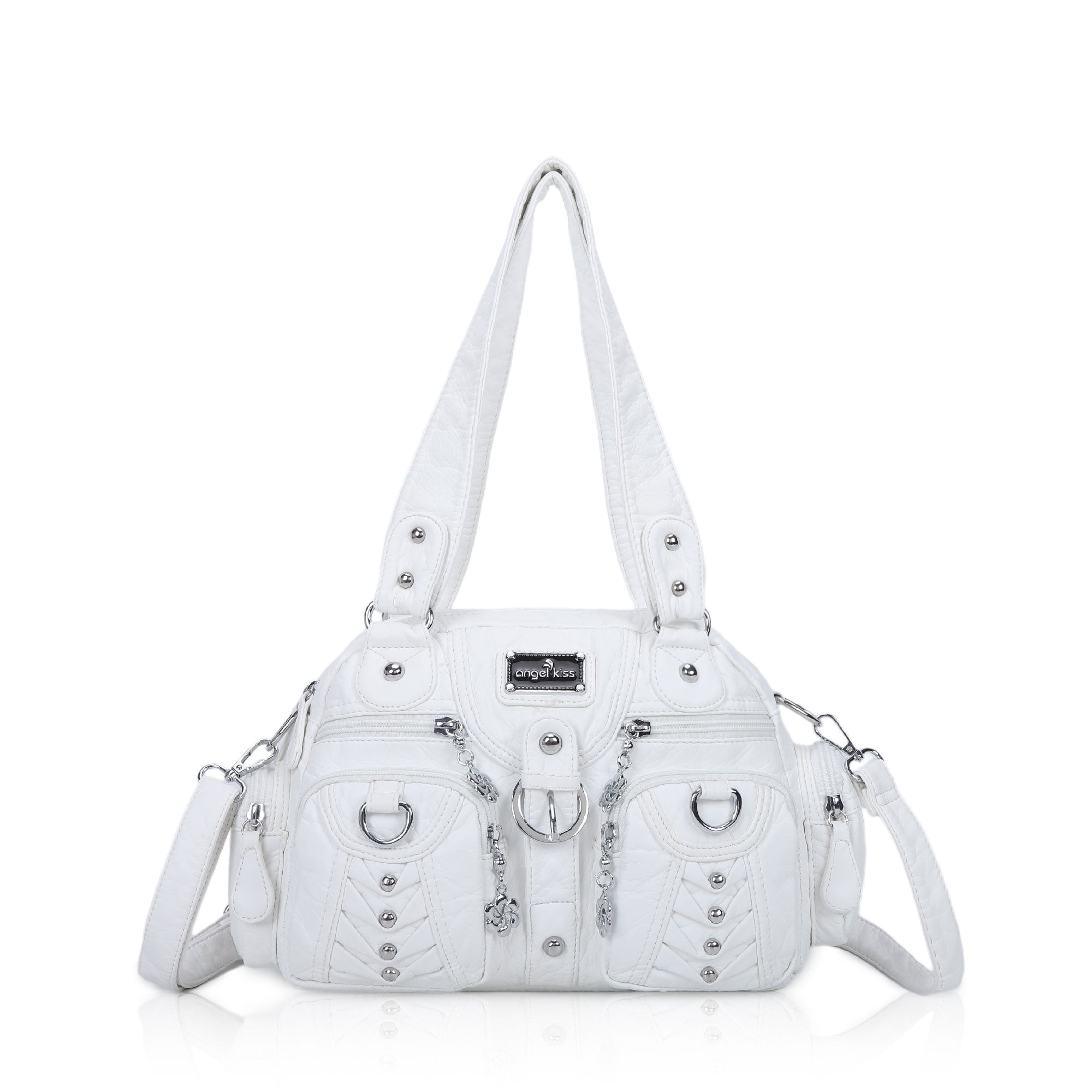 Studded Ring-Detail Multi-Pocket Shoulder Bag