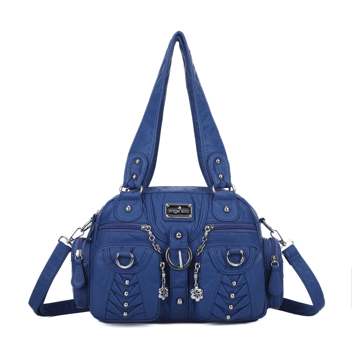 Studded Ring-Detail Multi-Pocket Shoulder Bag