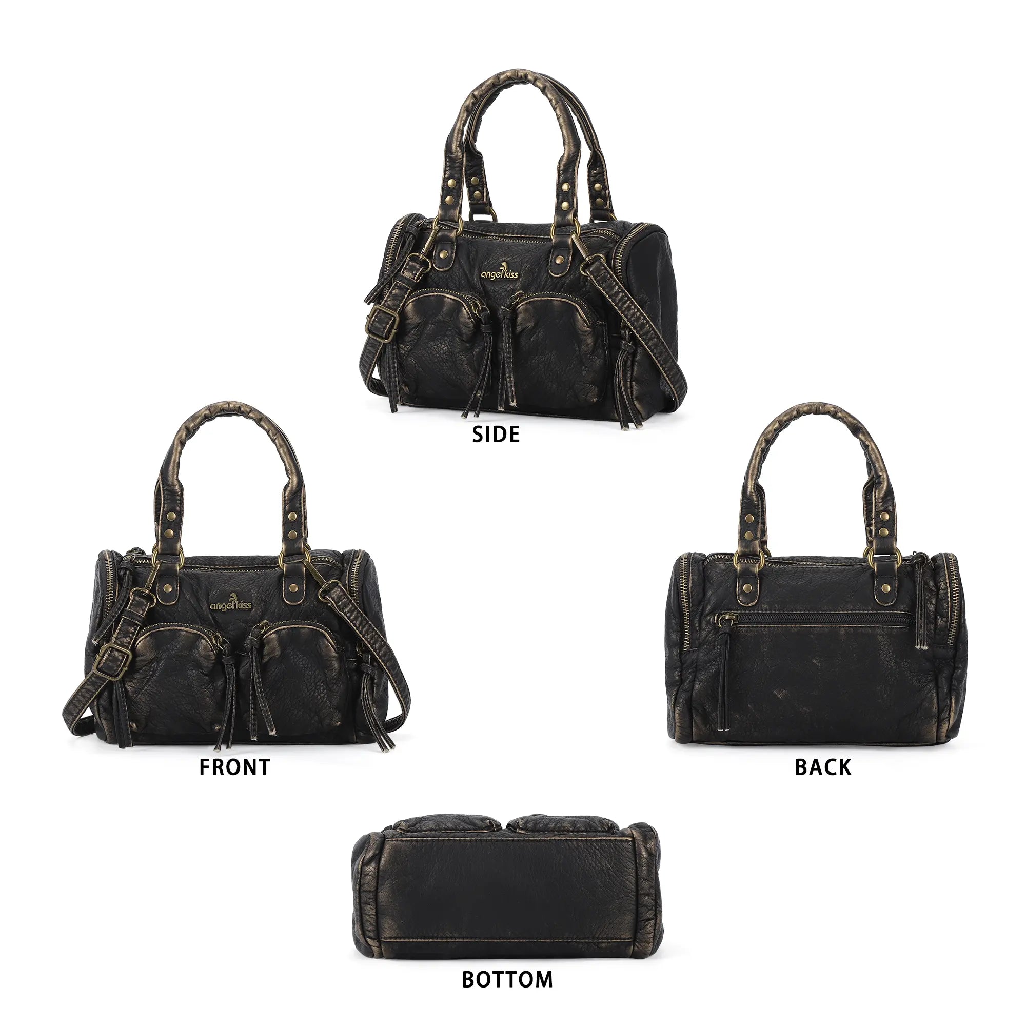 Lightweight Everyday Rivet Top Handle Satchel Crossbody Bag