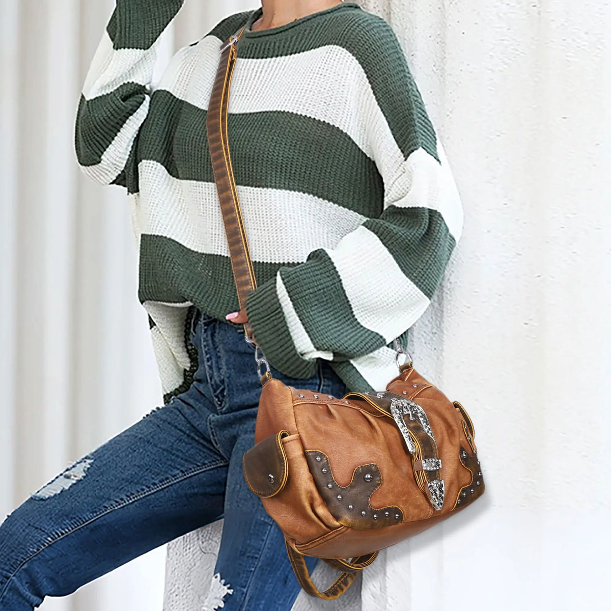 Everyday Hobo Shoulder Bag with Contrast Trim Details