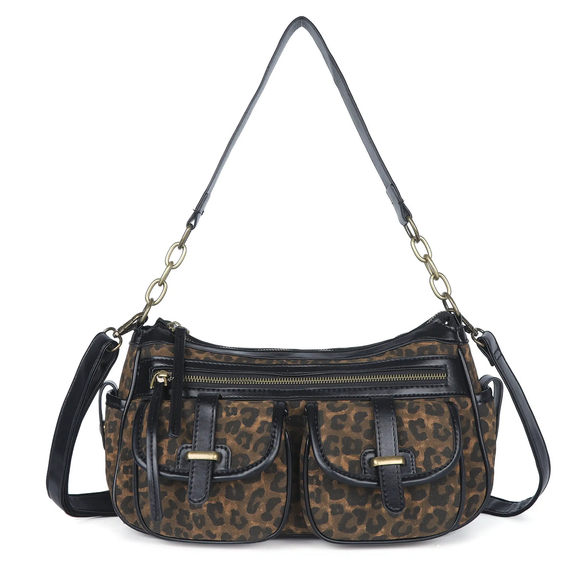 Faux Leather Leopard Print Crossbody Tote Bag - Women's Shoulder Purse