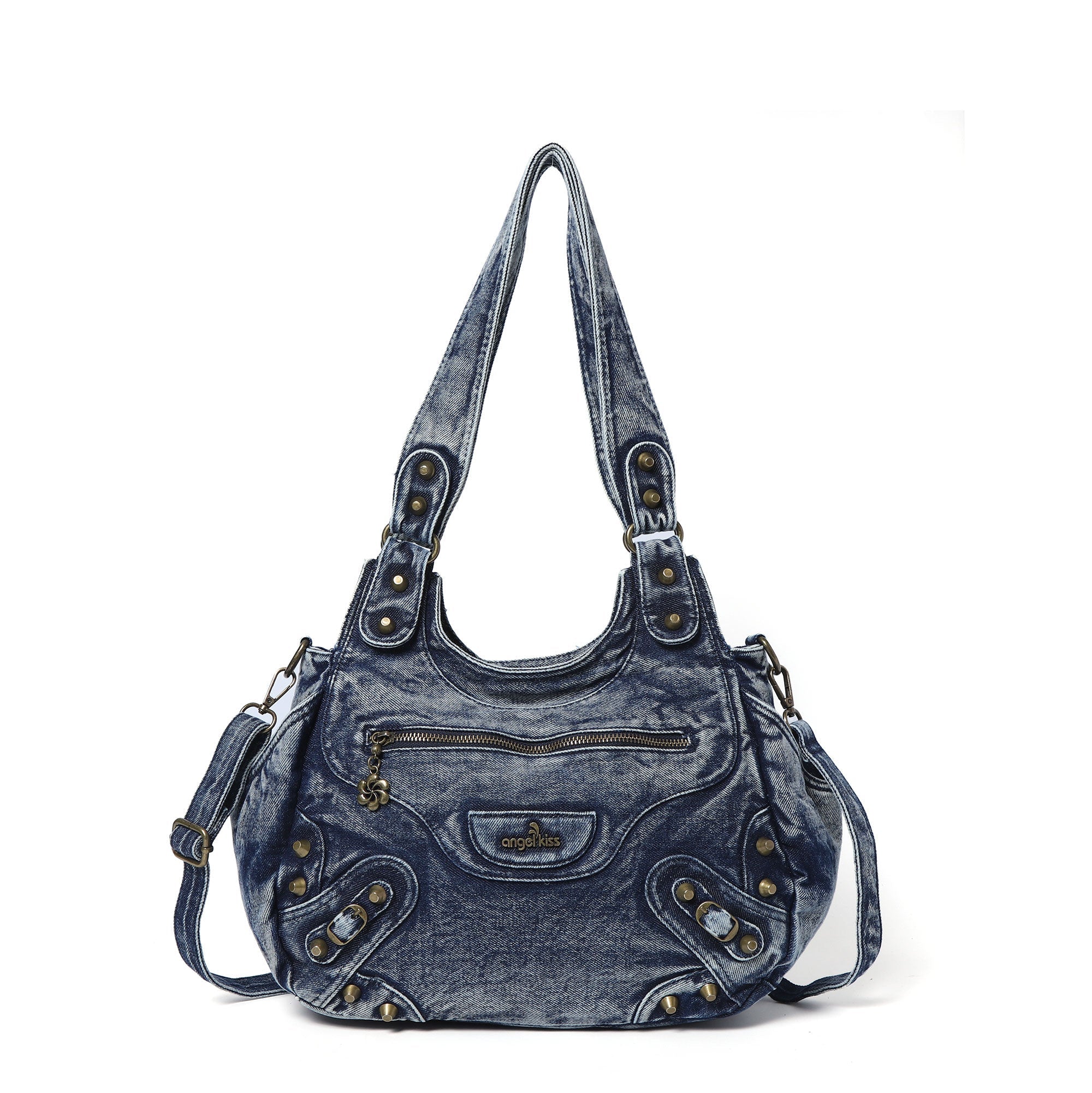 Minimalist Retro-Style Vegan Leather Bag with Stud Details and Large Capacity