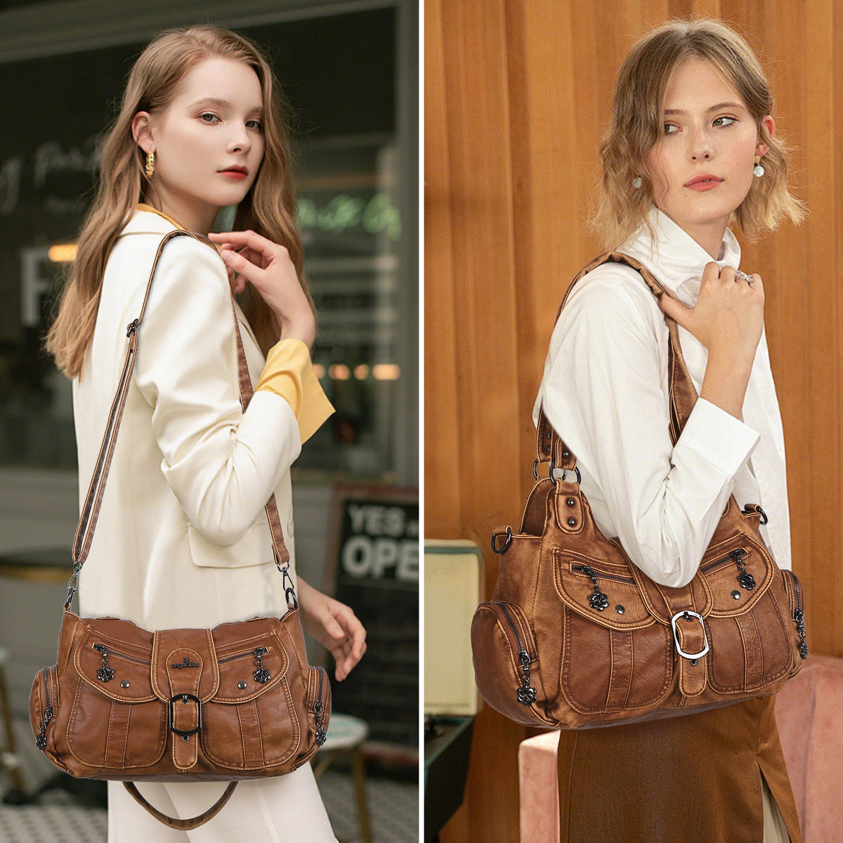 Women's Retro Fashion Multi-compartment Large Capacity Hobo Bag