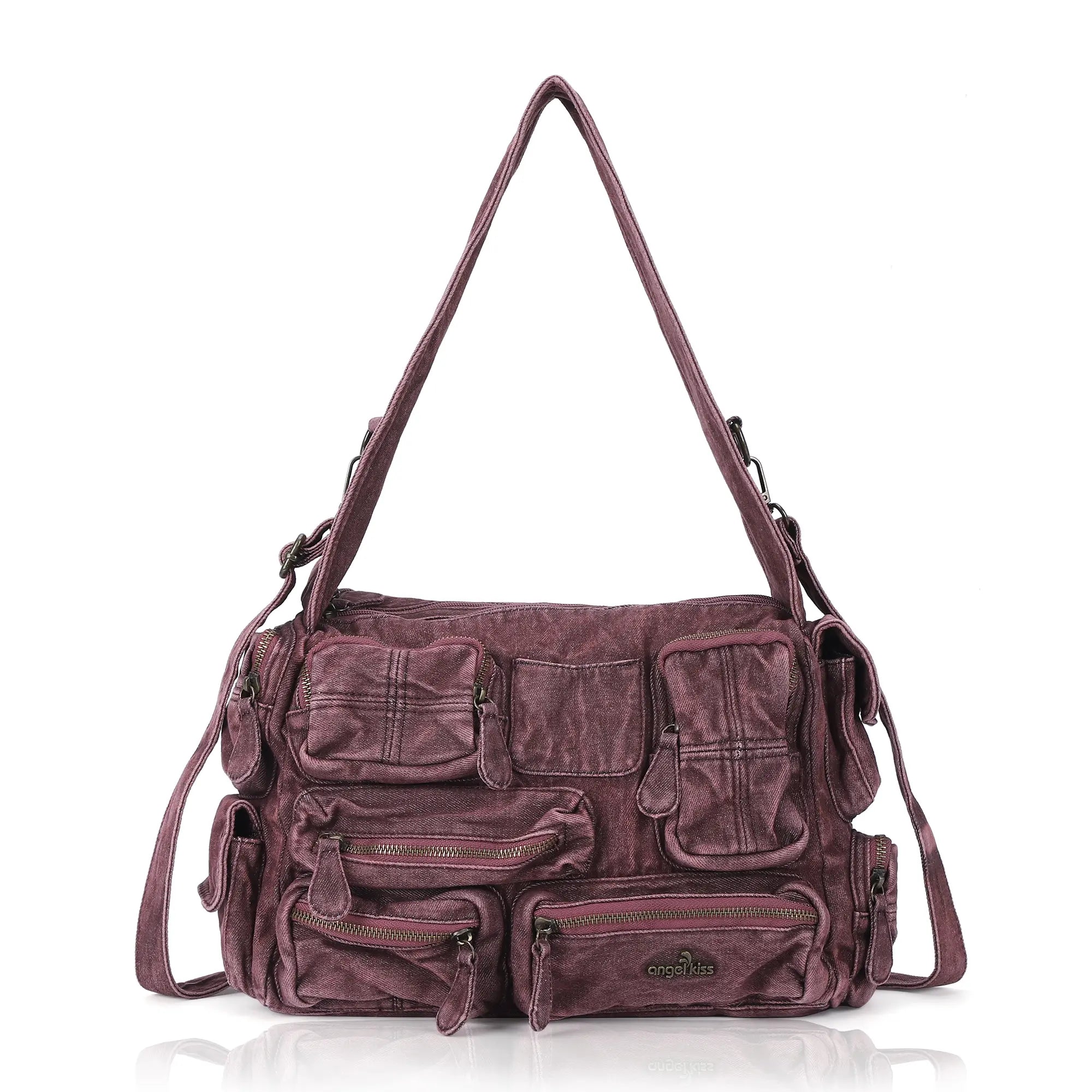 Everyday Washed Denim Multi-Pocket Cargo Shoulder Bag