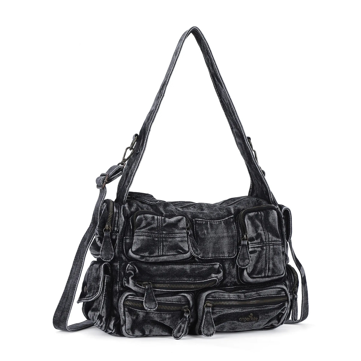 Everyday Washed Denim Multi-Pocket Cargo Shoulder Bag